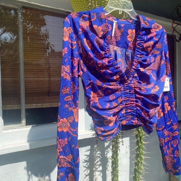 NWT FREE PEOPLE $98 I Got You Royal Floral-Print Top XS - Picture 7 of 14
